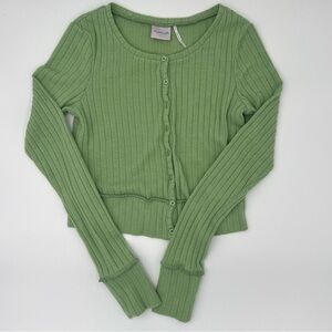 Out From Under Green Ribbed Button-Up Cardigan Sz M